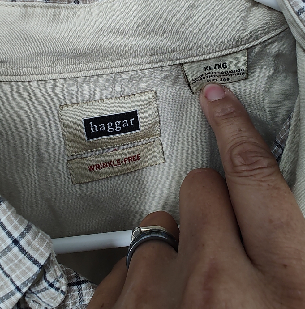 Haggar Wrinkle Free Men's Beige Plaid Short Sleeve Shirt Size X Large - Picture 2 of 3
